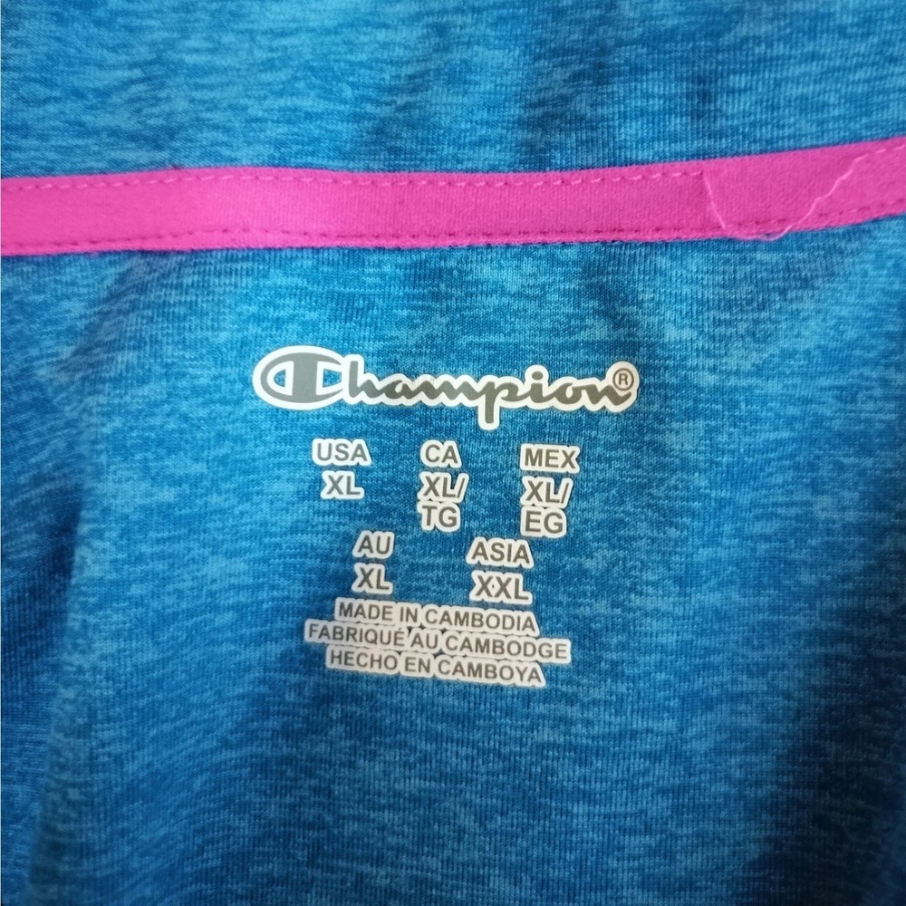 Champion Full Zip Spring Jacket Light Sweater Size XL Blue Pink Trim Thumbholes - Picture 5 of 7